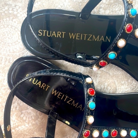 Brand New Stuart Weitzman Gemstone Beaded Thong Jelly Sandals Slingback Black - Picture 6 of 15